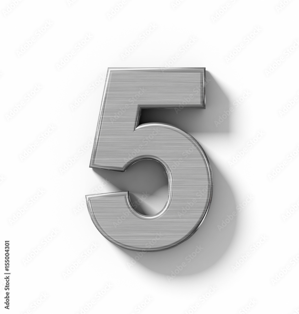 number 5 3D metal isolated on white with shadow - orthogonal projection number 5 3D metal isolated on white with shadow - orthogonal projection