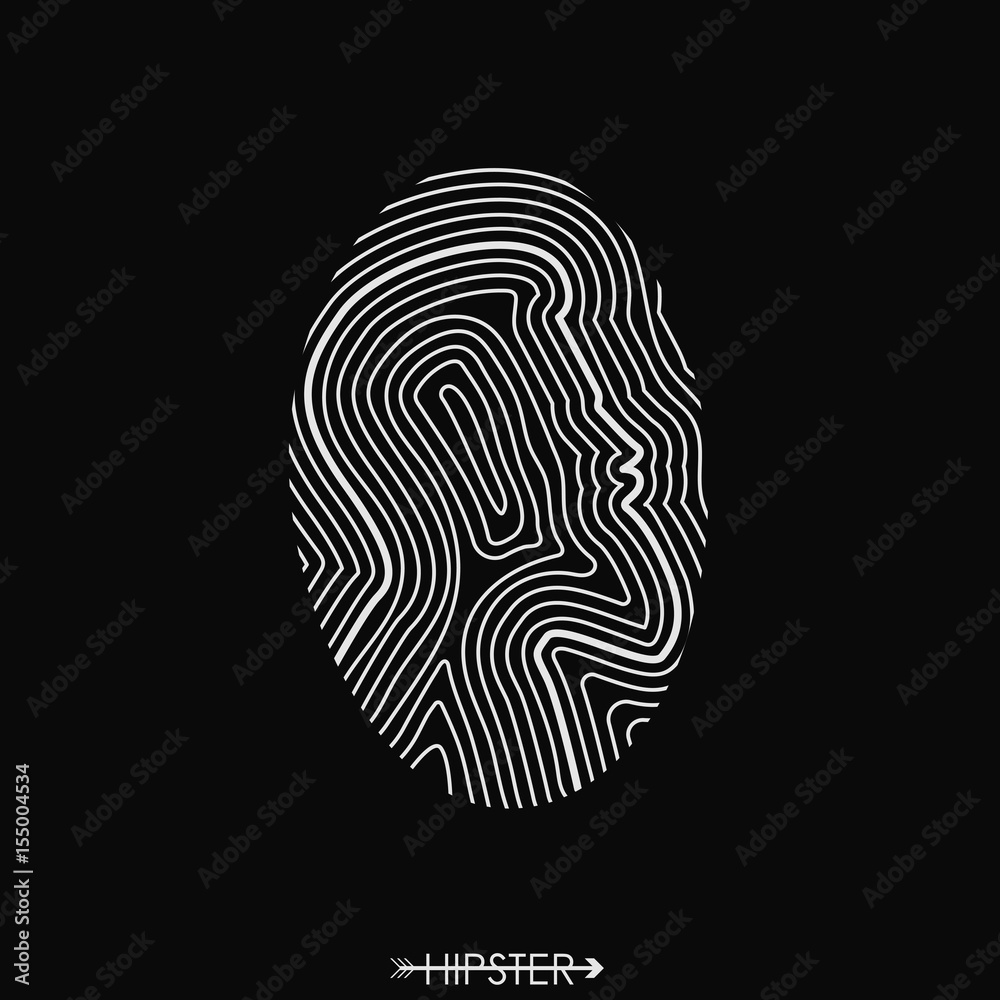 Hipster fingerprint. Hair and beard. Simple design for logo, silhouette. Vector illustration. Hipster fingerprint. Hair and beard. Simple design for logo, silhouette. Vector illustration.