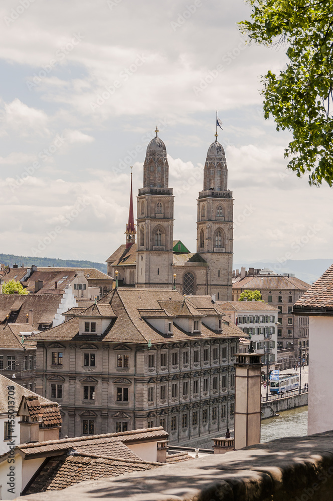 Zürich, Altstadt, Stadt, Lindenhof, Niederdorf, Grossmünster, Kirche, Aussichtspunkt, Limmat, Limmatquai, Sommer, Frühling, Schweiz