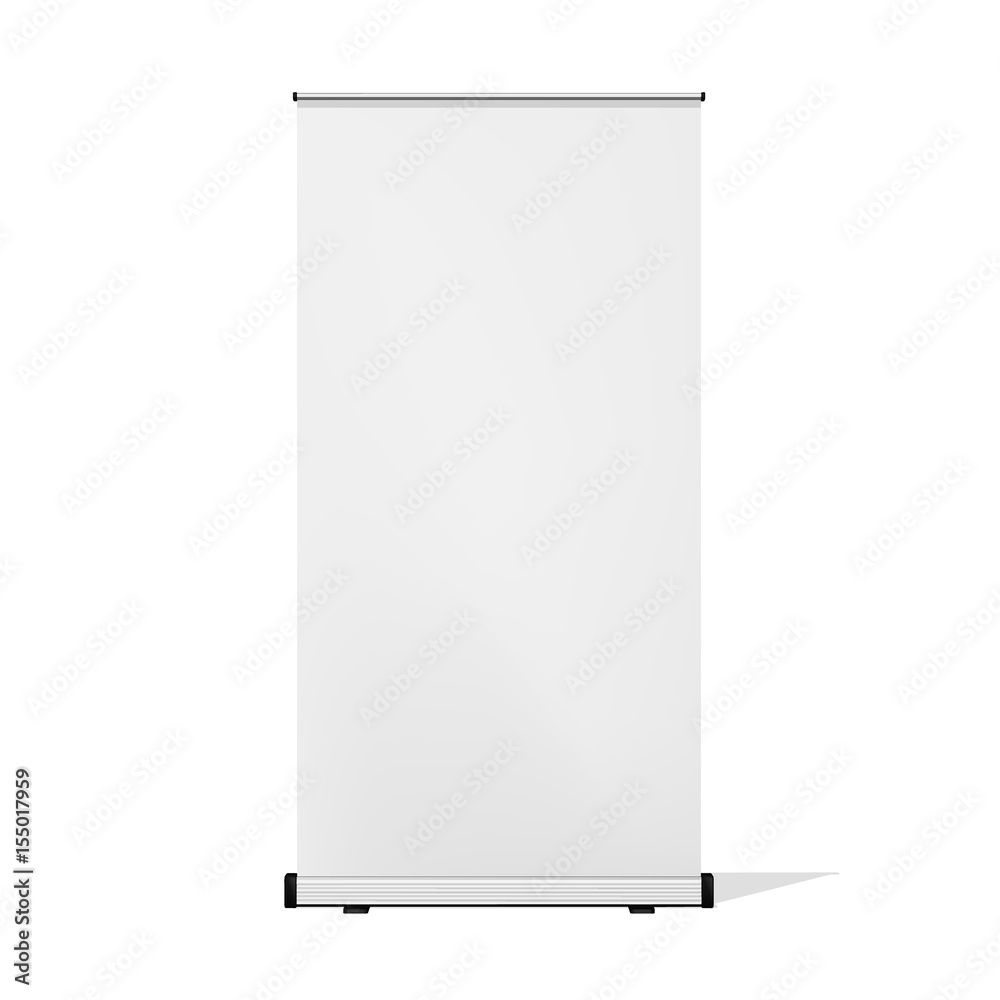 Vertical Roll-up banner, front view. Isolated on white background. Vertical Roll-up banner, front view. Isolated on white background.