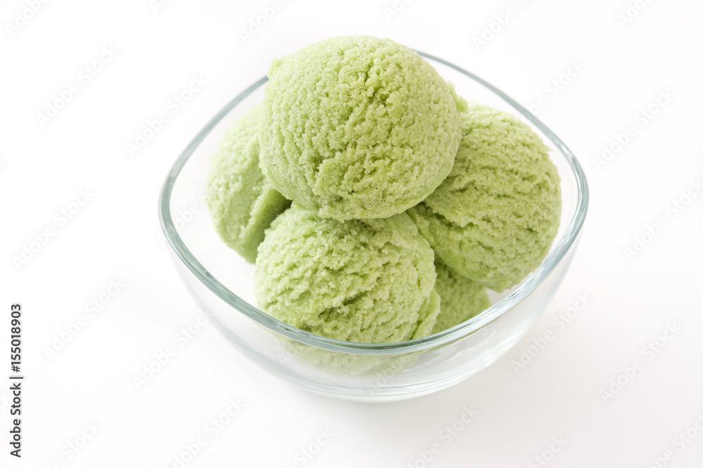 green tea matcha ice cream isolated on white background green tea matcha ice cream isolated on white background