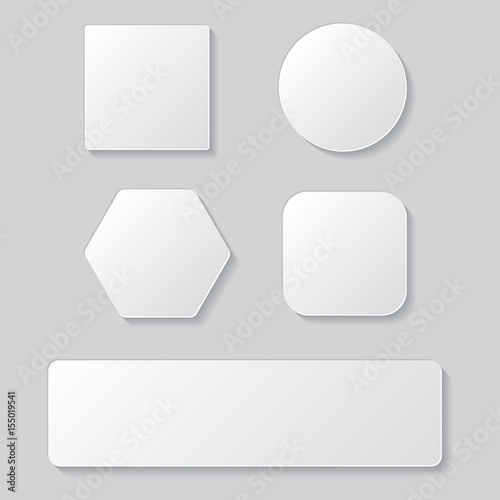 Set of white blank button. Round square rounded buttons