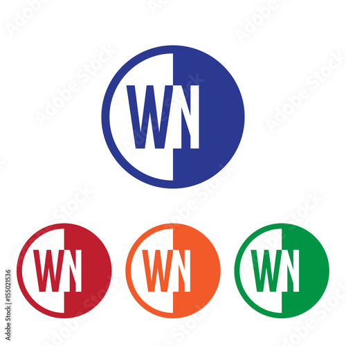 WN initial circle half logo blue,red,orange and green color