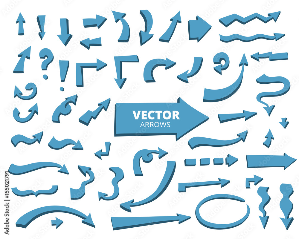 Fototapeta premium Set of cartoon arrows. Hand drawn design elements isolated on wh