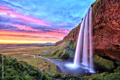 Seljalandfoss Waterfall at Sunset  Iceland
