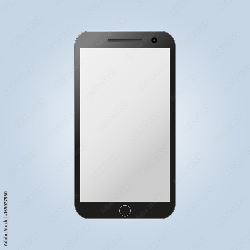 Vector illustration in the form of black mobile phone model. Realistic smartphone on blue background Vector illustration in the form of black mobile phone model. Realistic smartphone on blue background