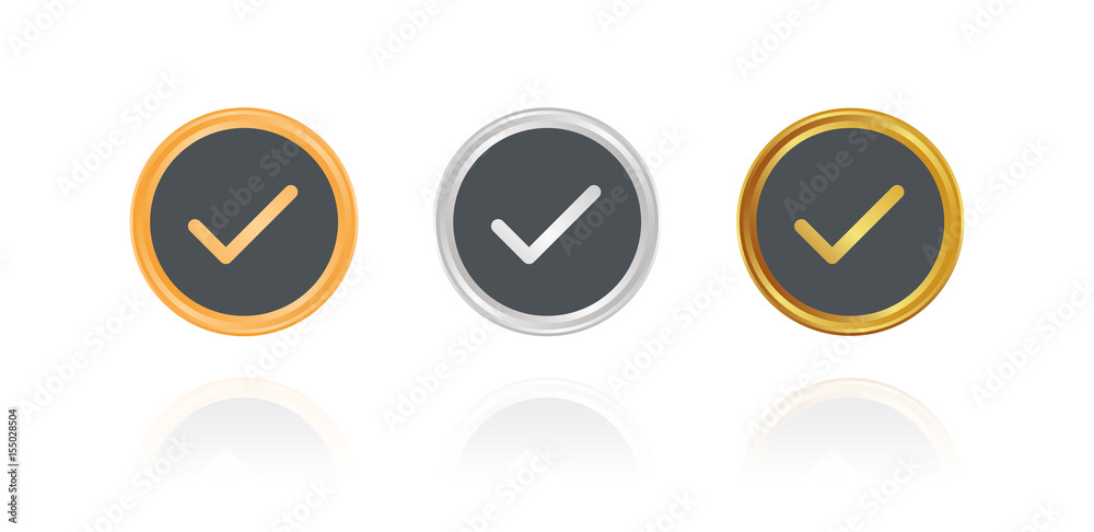 Haken - Bestätigung - Bronze, Silber, Gold Buttons Haken - Bestätigung - Bronze, Silber, Gold Buttons