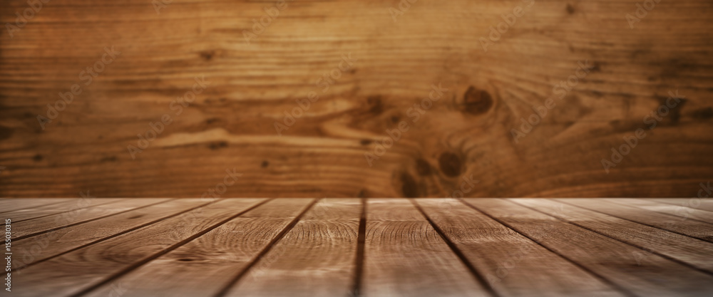 Fototapeta premium Drewniany stół z drewnianą ścianą