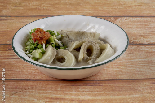 Laksam, special noodle with coconut gravy and fish. Asian traditional cuisine. photo