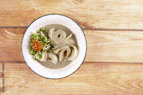 Laksam, special noodle with coconut gravy and fish. Asian traditional cuisine. photo