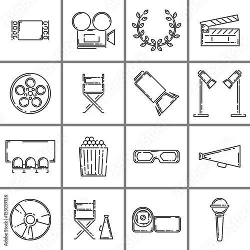 Set of short film outline vector icons.