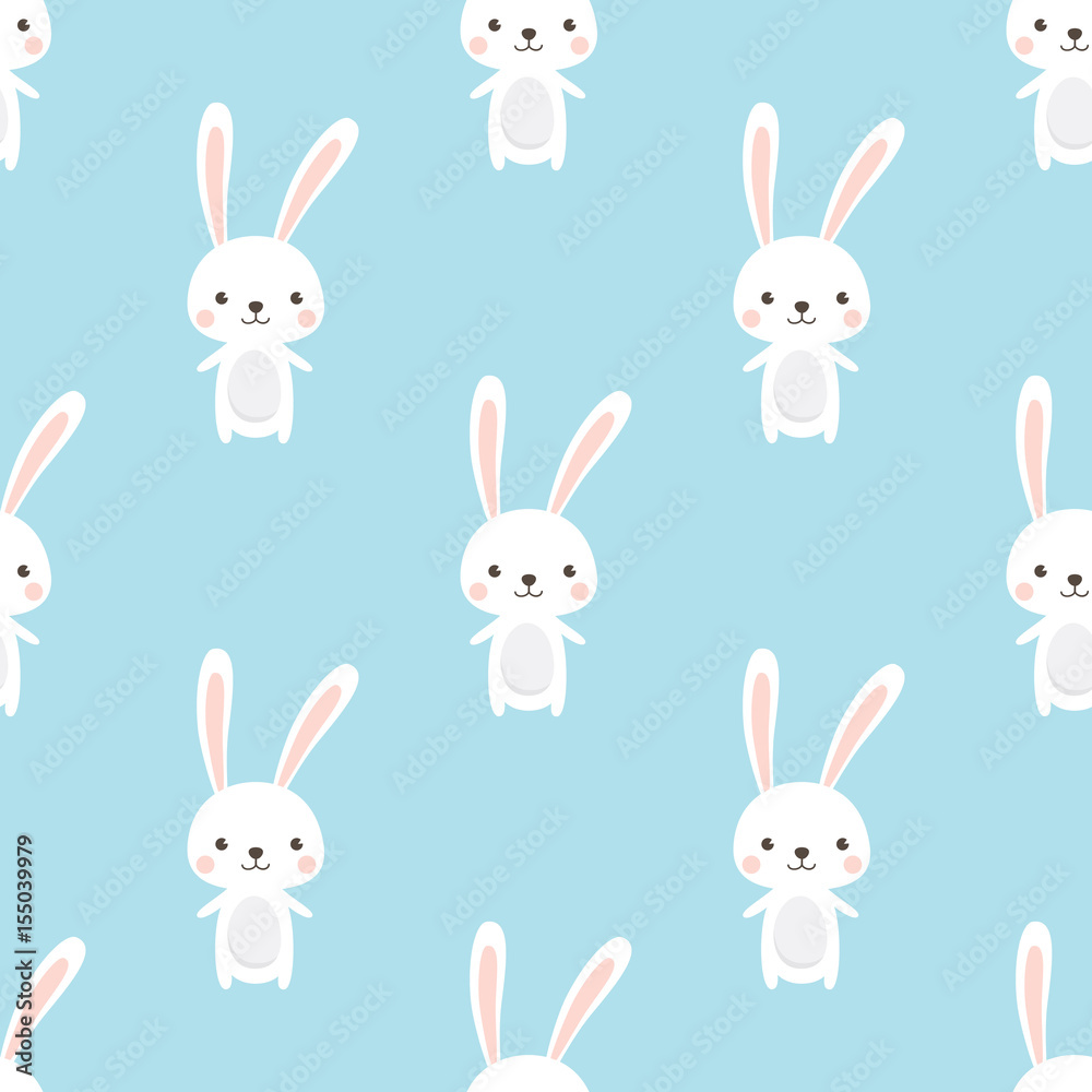 Cute Rabbit character Seamless pattern on sky blue background. Vector illustration. Cute Rabbit character Seamless pattern on sky blue background. Vector illustration.