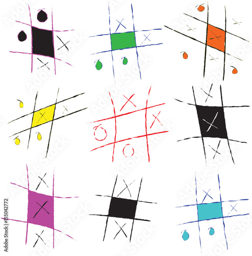 Collection of Noughts and Crosses Games Hand Drawn Vectors