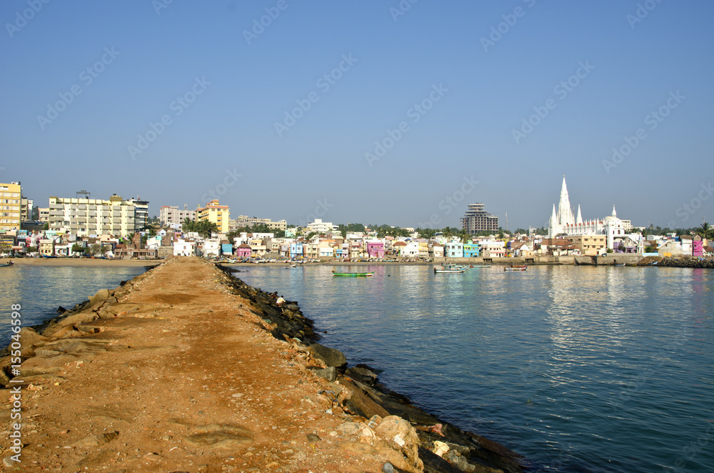 Southest India city Kanyakumari panorama