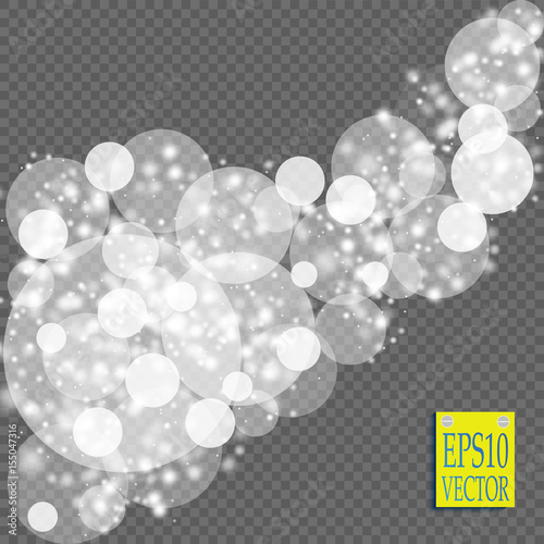 Abstract white bokeh effect explosion with sparks modern design. Glow star burst or firework light effect. Sparkles light vector transparent background. Christmas Concept. Flicker magic effect