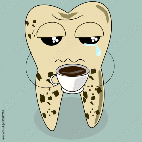 dental cartoon vector, teeth problem from coffee