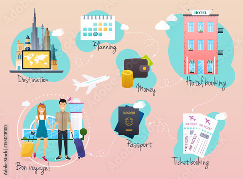 Travel  and tourism infographic.  Infographics for business, web sites, presentations, advertising.  Flat design modern vector illustration concept.