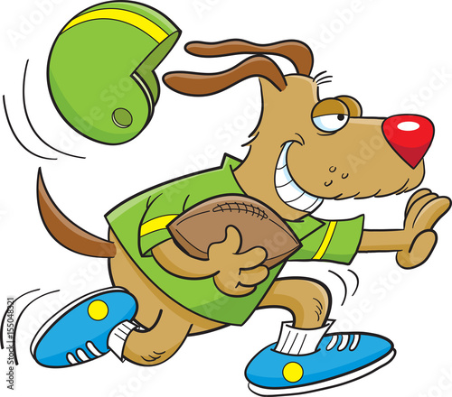 Cartoon illustration of a dog playing football.