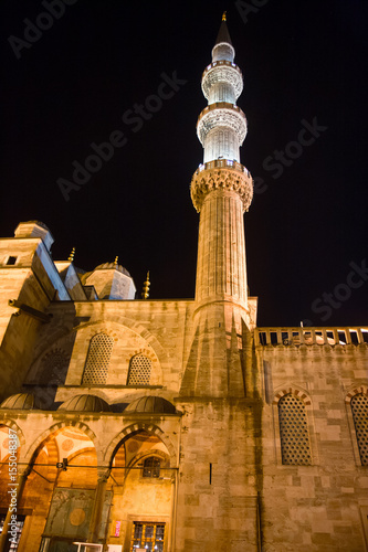 ISTANBUL, TURKEY - APRIL, 2013: The Blue Mosque, outside at night with minaret