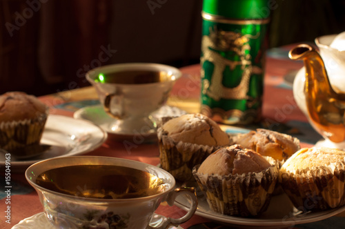 homemade cookie with oat flakes with a glass of tea