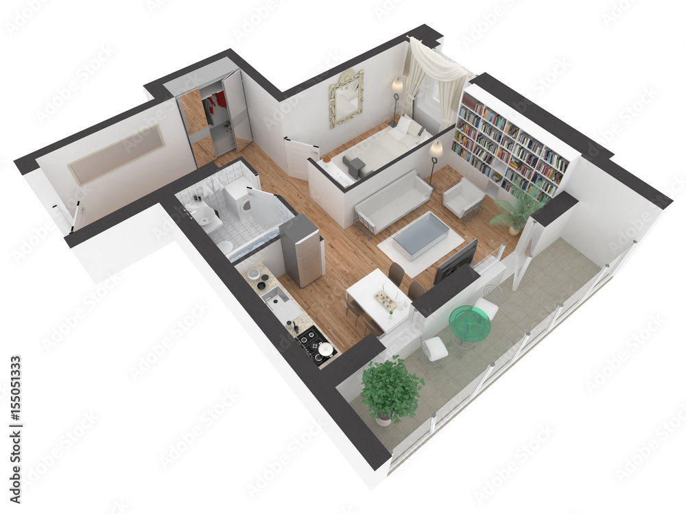 Apartment interior design - 3d floor plan Stock Illustration | Adobe Stock