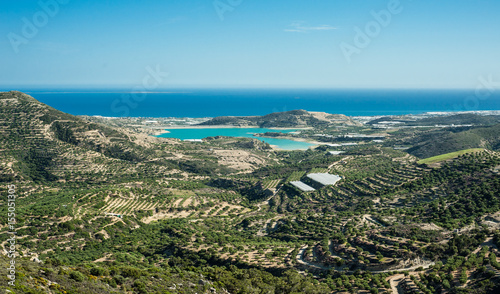 Obraz na płótnie Greece, Crete, view to the green hills and sea, olives trees and sea bay w salonie