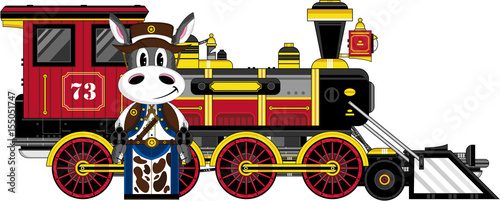 Cartoon Donkey Cowboy and Train