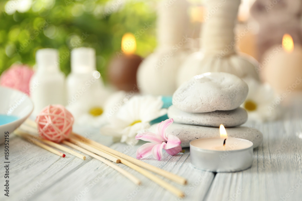 Beautiful spa composition with flower on table Beautiful spa composition with flower on table