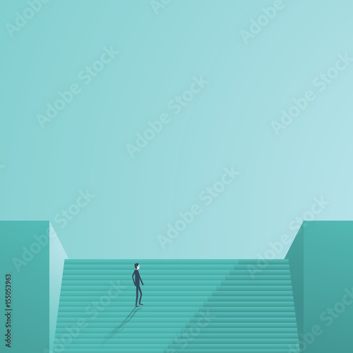 Businessman walking to top of stairs as a symbol of business success career, leadership, management.