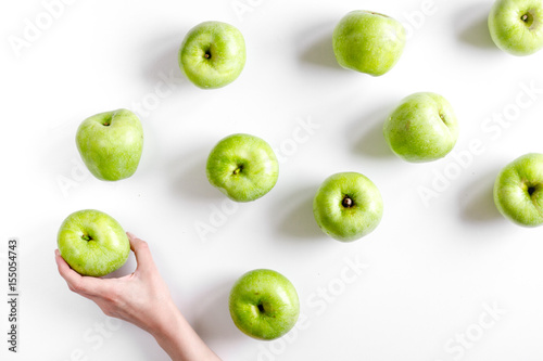 summer food with green apples on white background top view