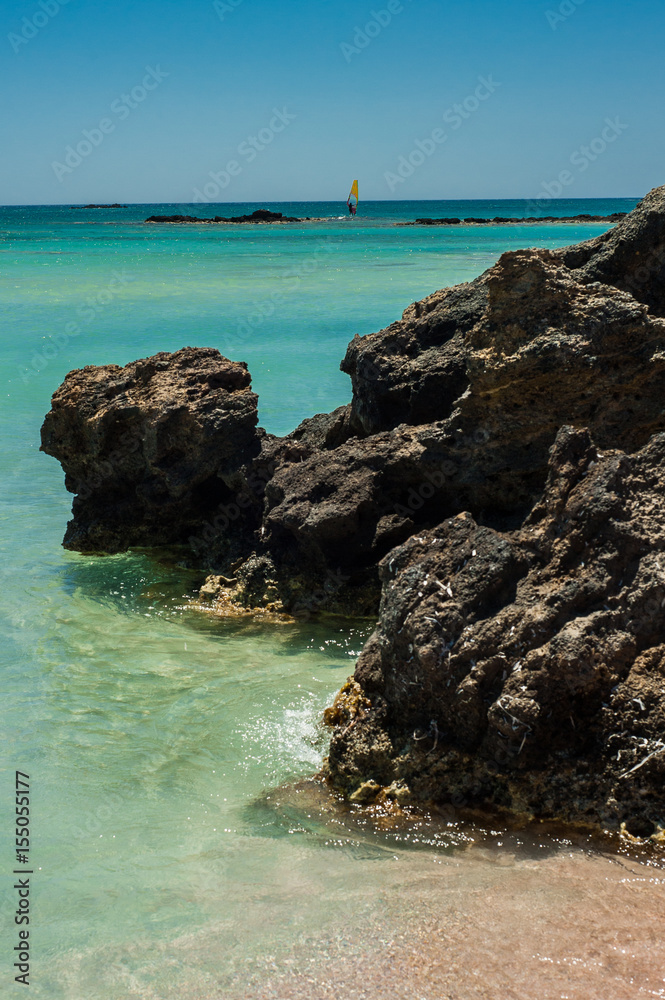 Windsurfer on the turquoise water, Elafonisi beach Greece, Crete