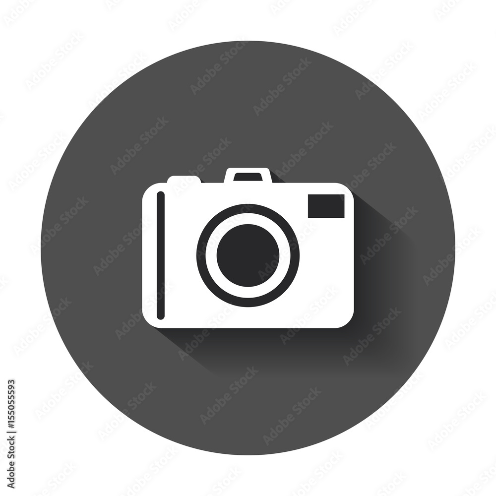 Camera flat vector icon. Illustration with long shadow.