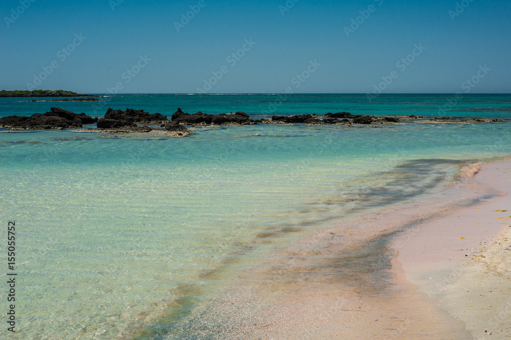 Elafonisi beach, beautiful pink sand and blue water, Greece, Crete