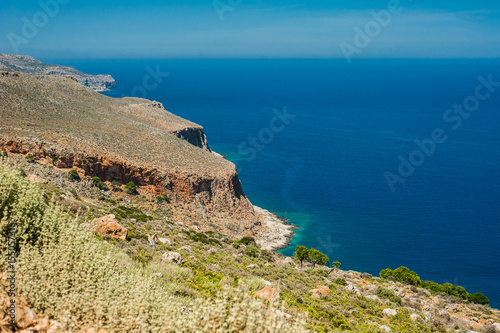 Obraz na płótnie Sea coast, turquoise water and rocky hill. Road to Balos bay, Crete, Greece w salonie