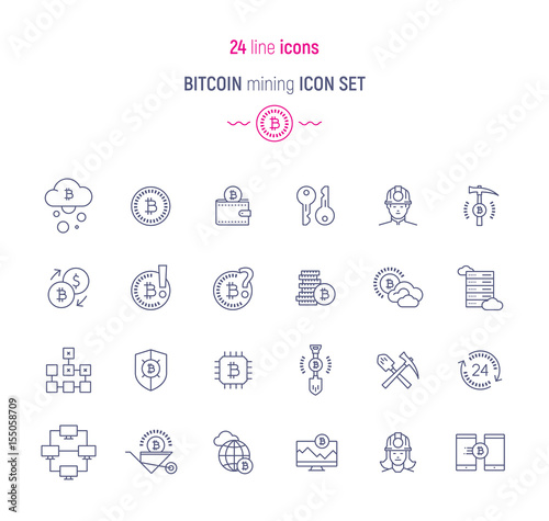 Bitcoin mining icon set