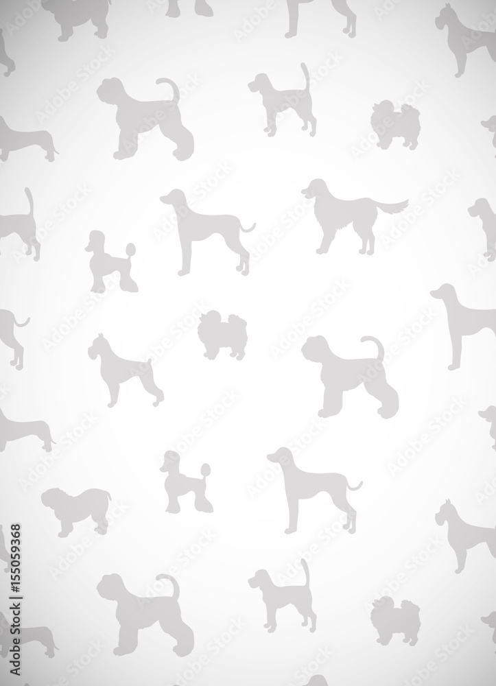Awesome greeting card with silhouettes of cartoon dogs. Different breeds.