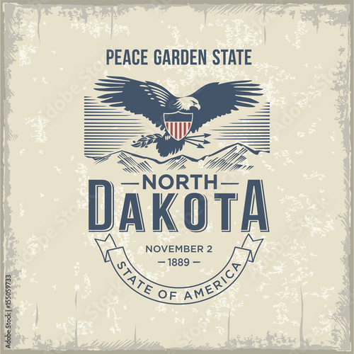 Северная Дакота, стилизованная эмблема штата Америки, Орел, Винтаж