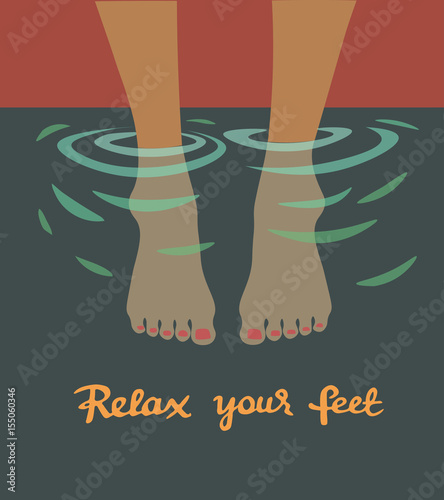 Vector illustration of female feet under water. SPA pedicure banner. Relax your feet