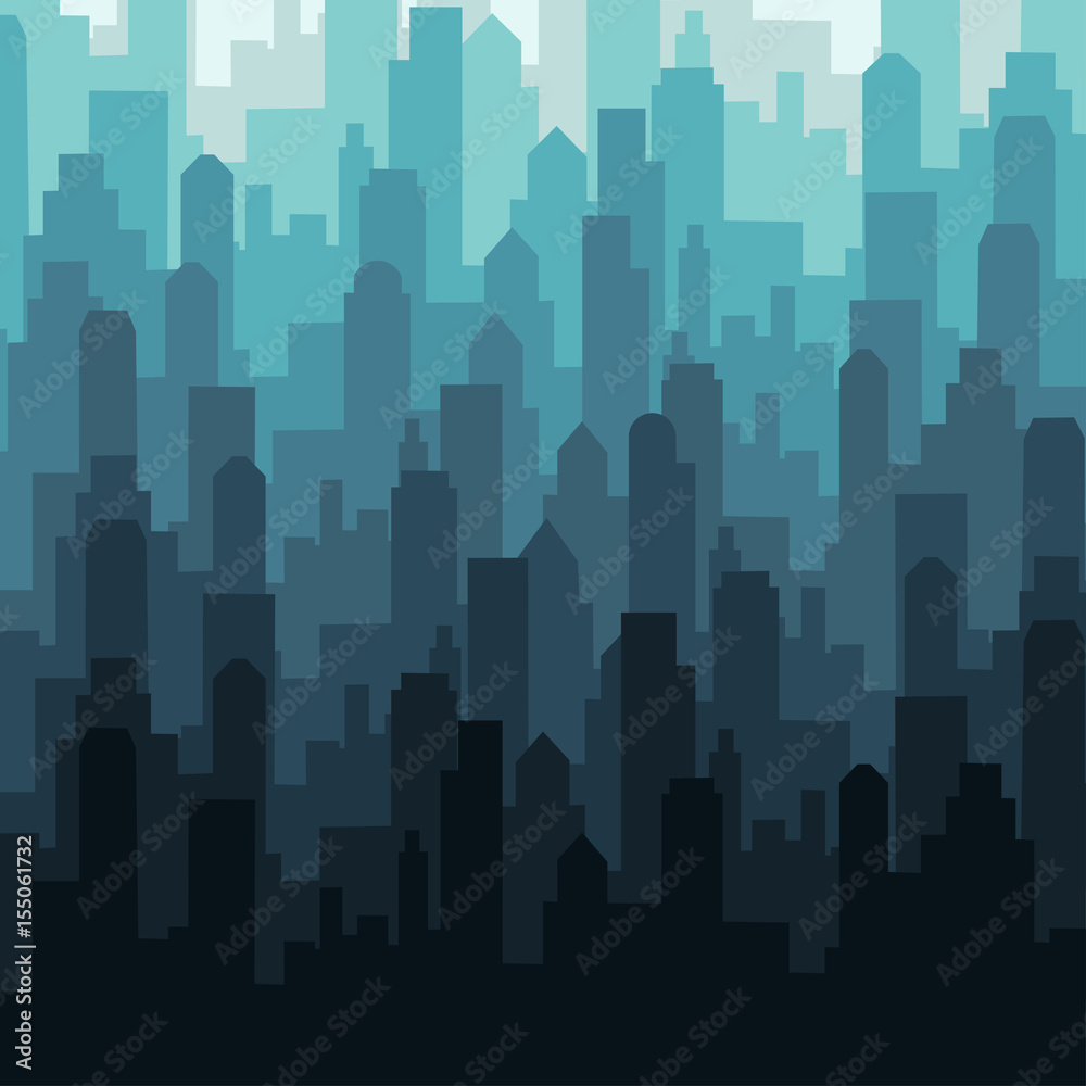 Abstract city skyline silhouette pattern. Blue gradient