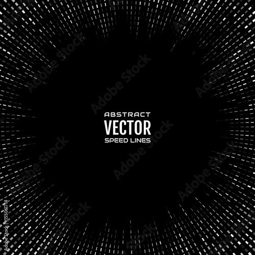 Comic book speed lines radial background with effect power explosion. Geometric monochrome illustration of random abstract shapes, as an equalizer with silver flicker. Free space in center for text