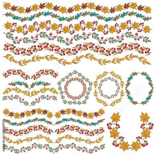 Set of vector colorful floral decorations. All brushes included.