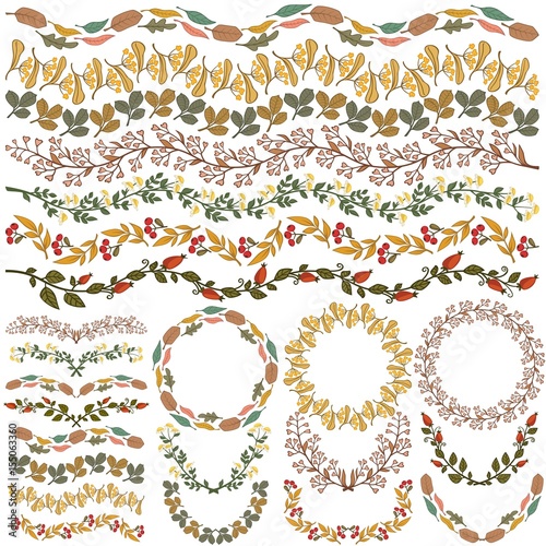 Set of vector colorful floral decorations. All brushes included.