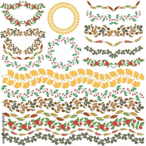 Set of vector colorful floral decorations. All brushes included.
