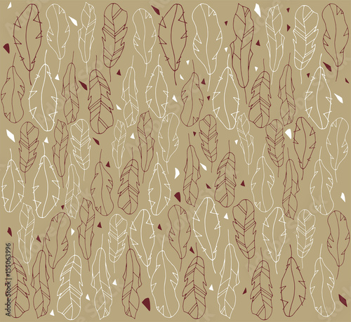 Hand drawn seamless feather ornament pattern
