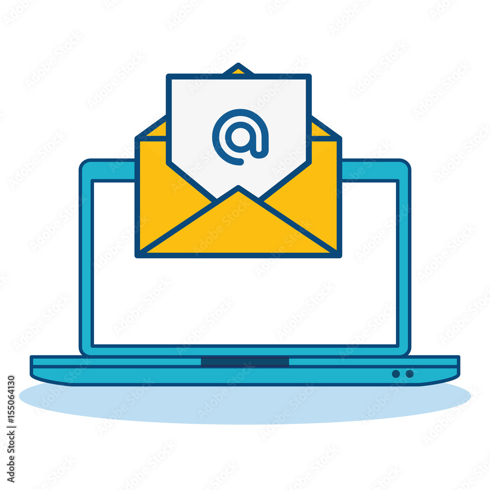 A laptop and an envelope containing a letter with @ sign, over white background. Vector illustration. A laptop and an envelope containing a letter with @ sign, over white background. Vector illustration.