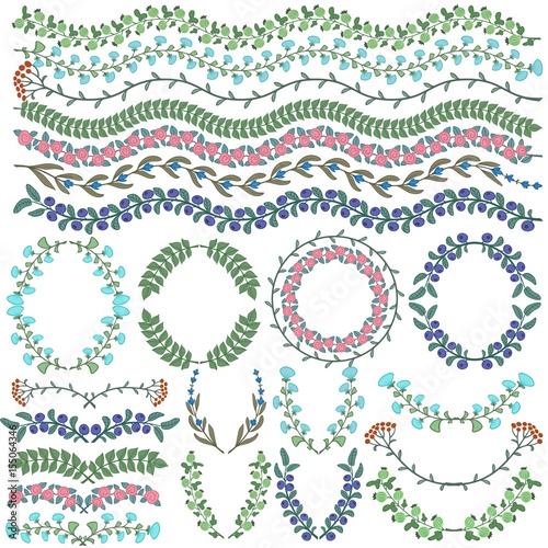 Set of vector colorful floral decorations. All brushes included.