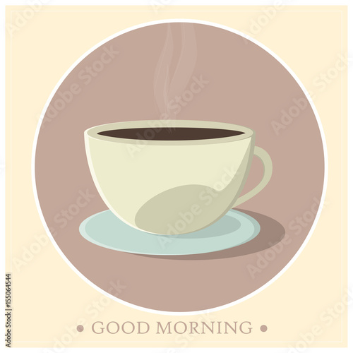 Cup of hot coffee on a saucer