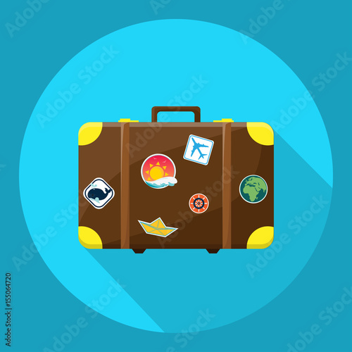 Travel suitcase icon on a blue circle
