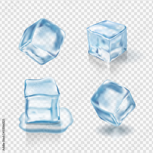 Transparent ice cubes in light blue colors. Realistic vector