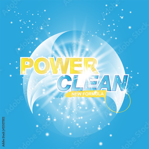 Advertising banner of detergent. Power Clean on light effect background